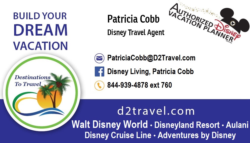 eMail PatriciaCobb@D2Travel.com about trip to DisneyWorld, Disneyland, Aulani(Hawaii), Disney Cruise Line or Adventures by Disney